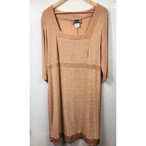 Vintage The Slinky Brand Brown Dress Stretch Knit Beige 1X